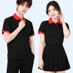 Áo polo may sẵn màu đen phối đỏ