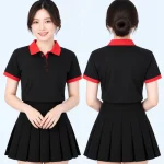 Áo polo may sẵn màu đen phối đỏ