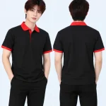Áo polo may sẵn màu đen phối đỏ