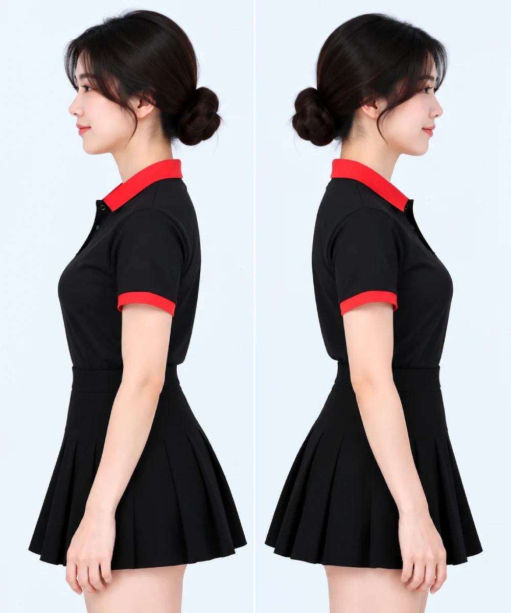 Áo polo may sẵn màu đen phối đỏ