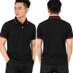 Áo polo may sẵn màu đen viền đỏ