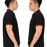 Áo polo may sẵn màu đen viền đỏ
