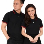 Áo polo may sẵn màu đen viền đỏ