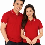 Áo polo may sẵn màu đỏ đô viền trắng