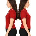 Áo polo may sẵn màu đỏ đô viền trắng