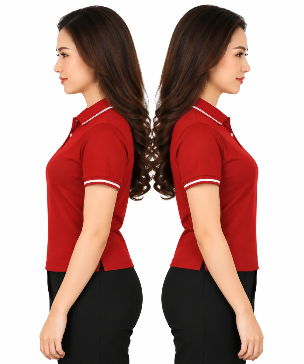 Áo polo may sẵn màu đỏ đô viền trắng