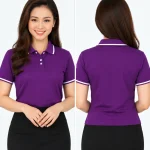 Áo polo may sẵn màu tím viền trắng
