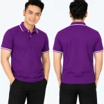 Áo polo may sẵn màu tím viền trắng