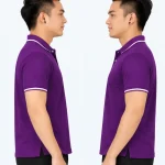 Áo polo may sẵn màu tím viền trắng