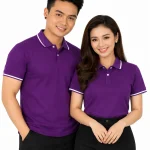 Áo polo may sẵn màu tím viền trắng