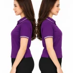 Áo polo may sẵn màu tím viền trắng