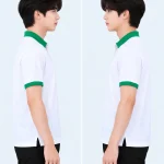Áo polo may sẵn màu trắng phối xanh lá