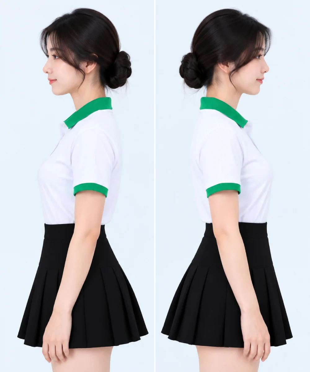 Áo polo may sẵn màu trắng phối xanh lá