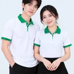 Áo polo may sẵn màu trắng phối xanh lá