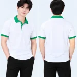 Áo polo may sẵn màu trắng phối xanh lá