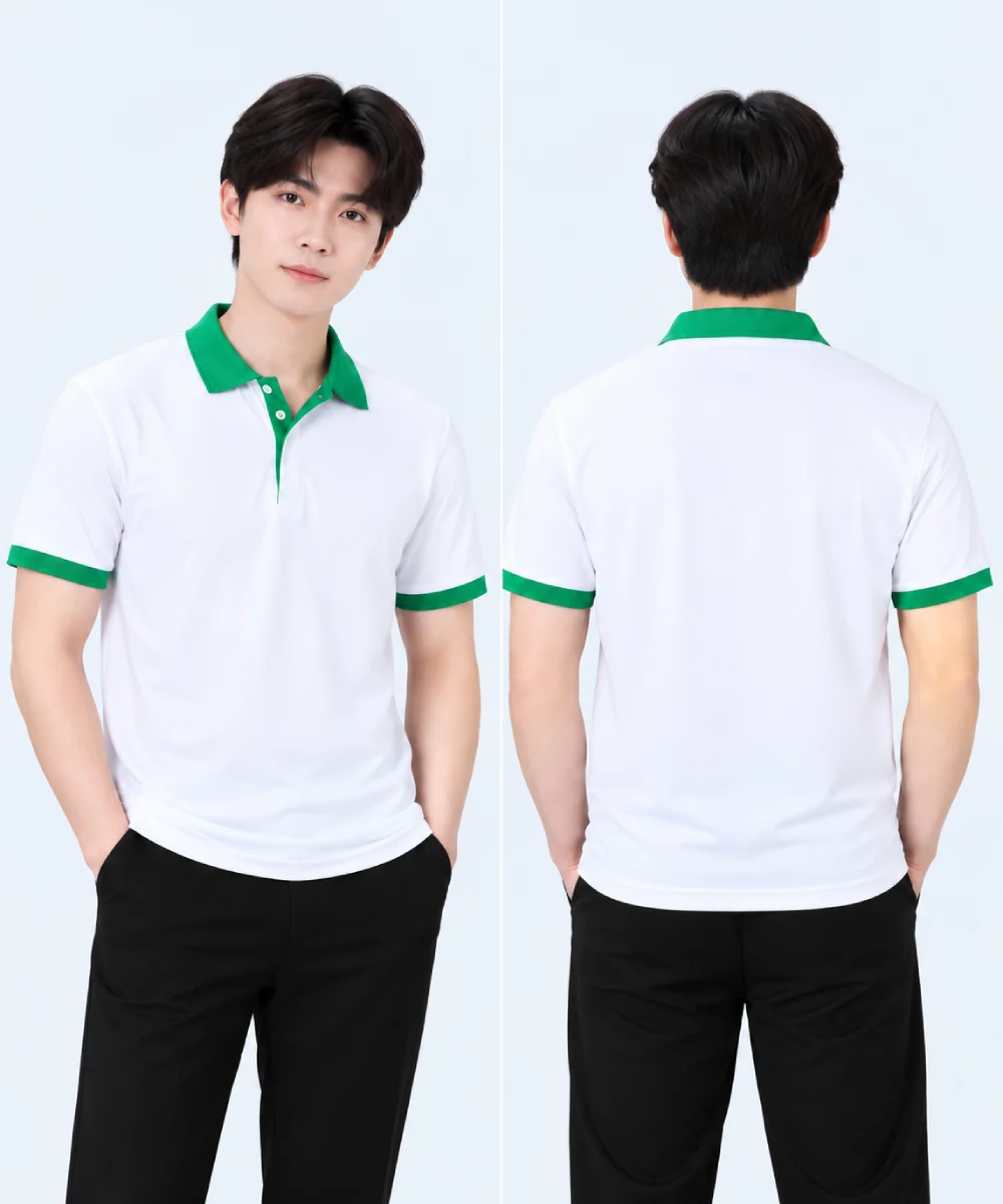Áo polo may sẵn màu trắng phối xanh lá