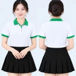Áo polo may sẵn màu trắng phối xanh lá