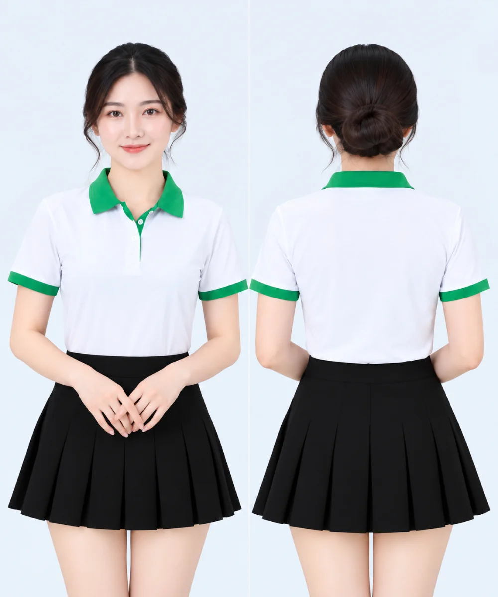 Áo polo may sẵn màu trắng phối xanh lá