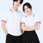 Áo polo may sẵn màu trắng viền đen đỏ