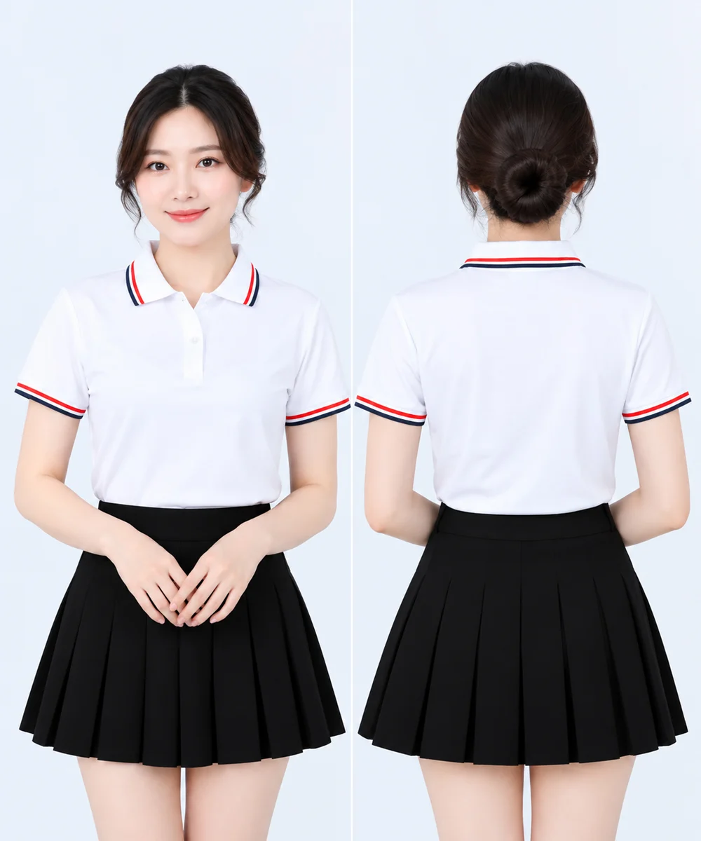 Áo polo may sẵn màu trắng viền đen đỏ