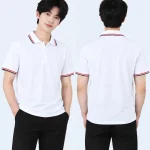 Áo polo may sẵn màu trắng viền đen đỏ