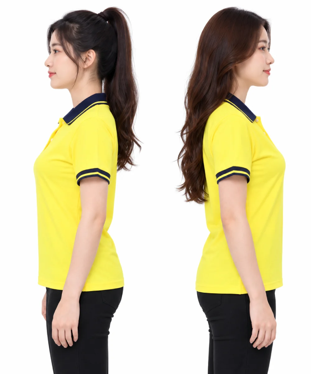 Áo polo may sẵn màu vàng phối xanh đen