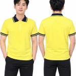 Áo polo may sẵn màu vàng phối xanh đen