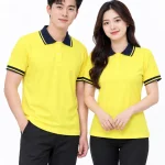 Áo polo may sẵn màu vàng phối xanh đen