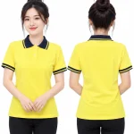 Áo polo may sẵn màu vàng phối xanh đen