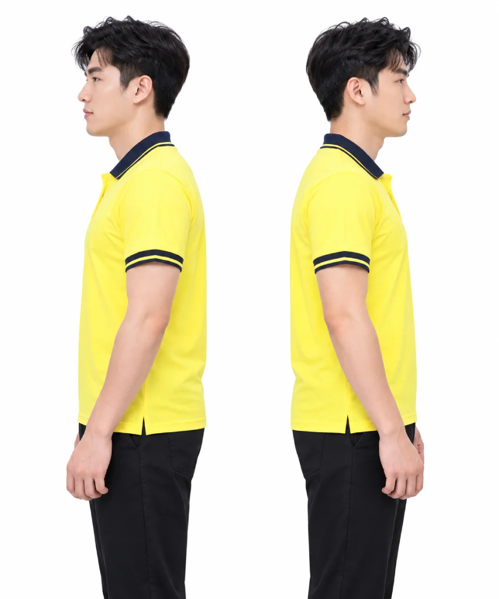 Áo polo may sẵn màu vàng phối xanh đen