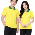Áo polo may sẵn màu vàng phối xanh lá cây