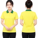 Áo polo may sẵn màu vàng phối xanh lá cây