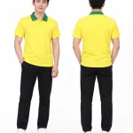 Áo polo may sẵn màu vàng phối xanh lá cây