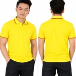 Áo polo may sẵn màu vàng viền đỏ