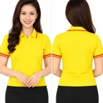 Áo polo may sẵn màu vàng viền đỏ