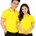 Áo polo may sẵn màu vàng viền đỏ