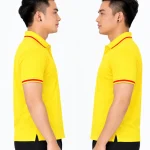 Áo polo may sẵn màu vàng viền đỏ