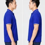 Áo polo may sẵn màu xanh dương viền trắng
