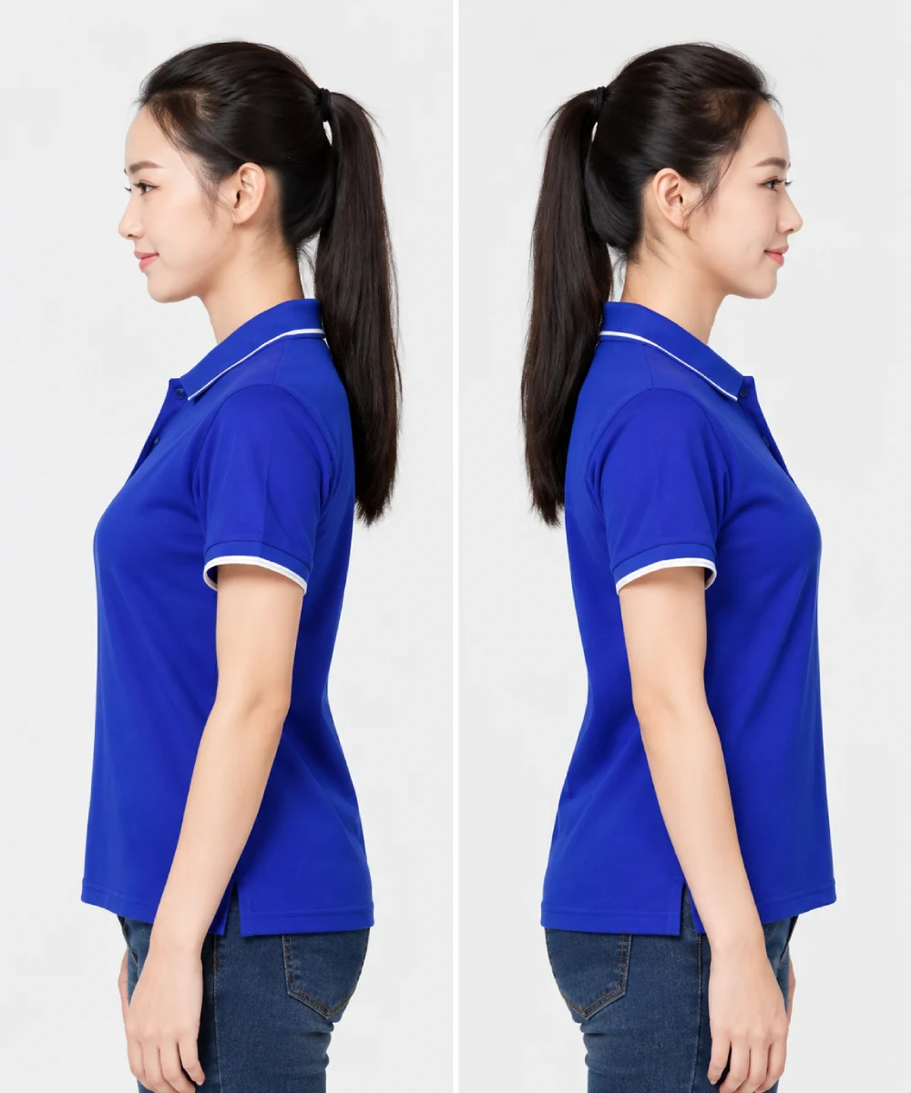 Áo polo may sẵn màu xanh dương viền trắng