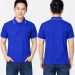 Áo polo may sẵn màu xanh dương viền trắng