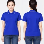 Áo polo may sẵn màu xanh dương viền trắng