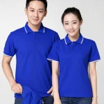 Áo polo may sẵn màu xanh dương viền trắng