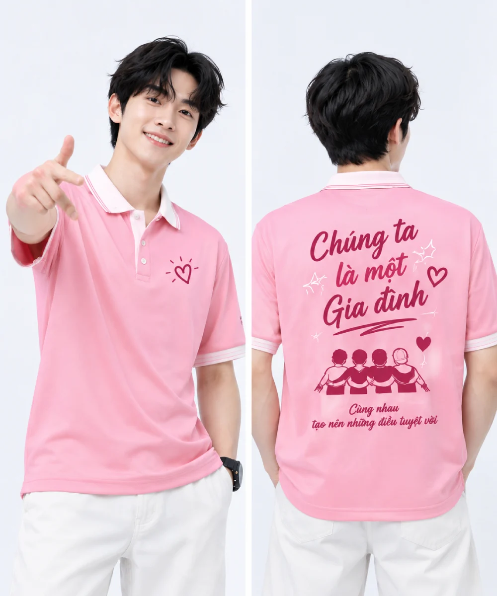 Áo polo nhóm màu hồng Chúng ta là một gia đình