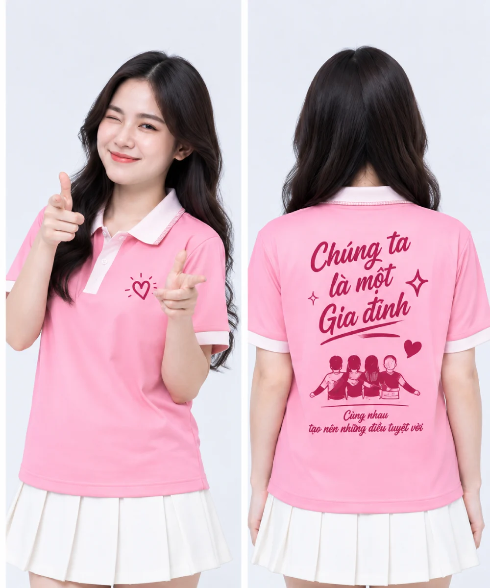 Áo polo nhóm màu hồng Chúng ta là một gia đình