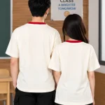 Áo thun đồng phục Lớp oversize cổ tim màu kem viền cổ đỏ