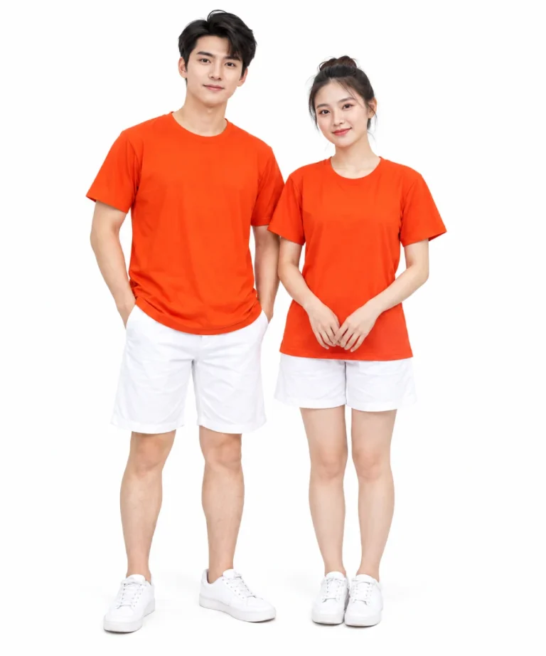 Áo thun đồng phục may sẵn màu đỏ cam