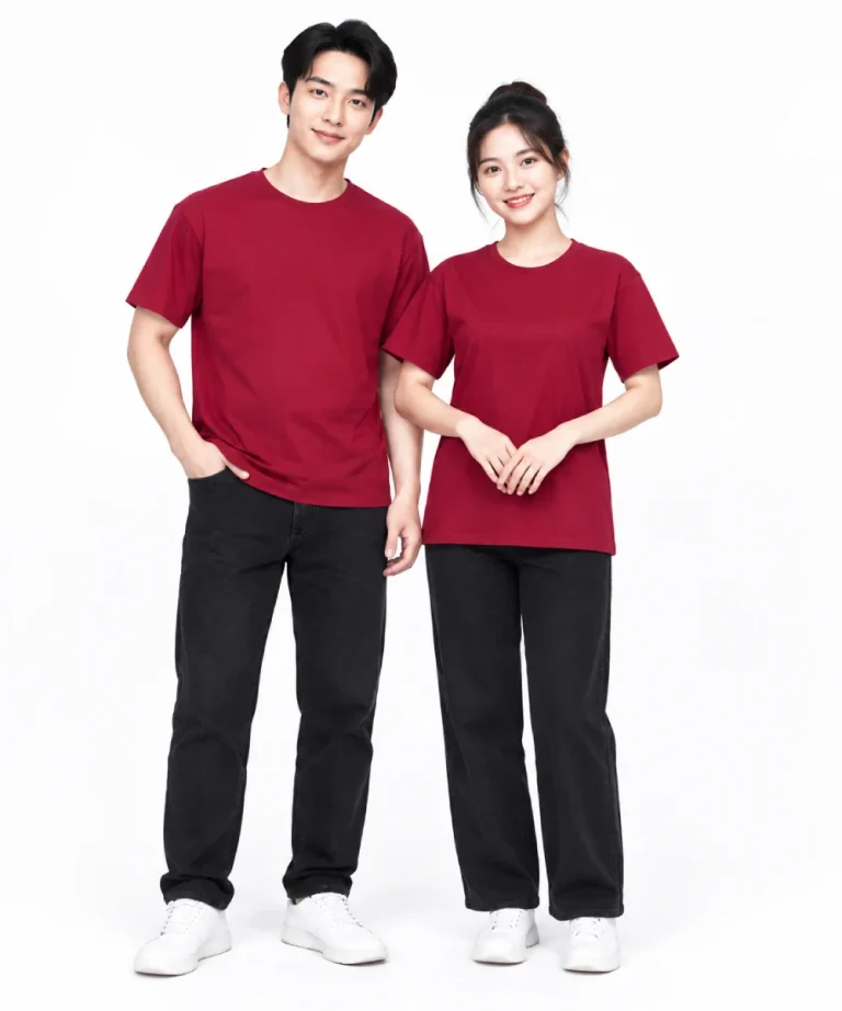 Áo thun đồng phục may sẵn màu đỏ đô