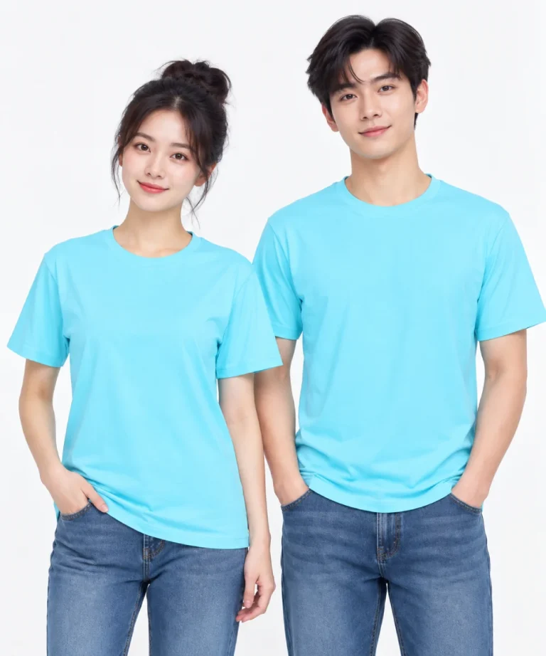 Áo thun đồng phục may sẵn màu xanh cyan pastel