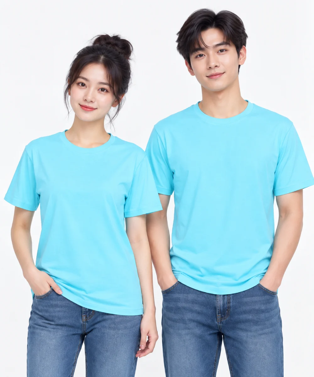 Áo thun đồng phục may sẵn màu xanh cyan pastel
