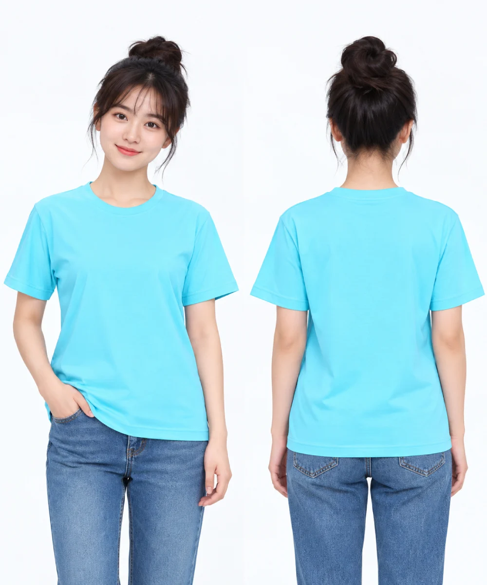 Áo thun đồng phục may sẵn màu xanh cyan pastel